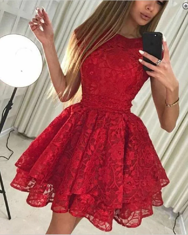 Modest Scoop Sleeve Scoop Neck Lace Short Prom Dress Junior Homecoming Gowns 2020 SP402