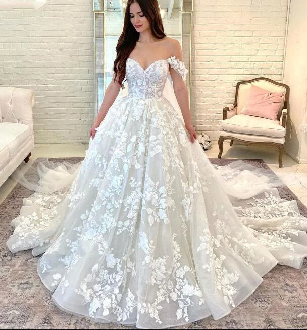 Princess Off the Shoulder Ivory Lace Wedding Gown estidos Para Mujer 2024 WD47132