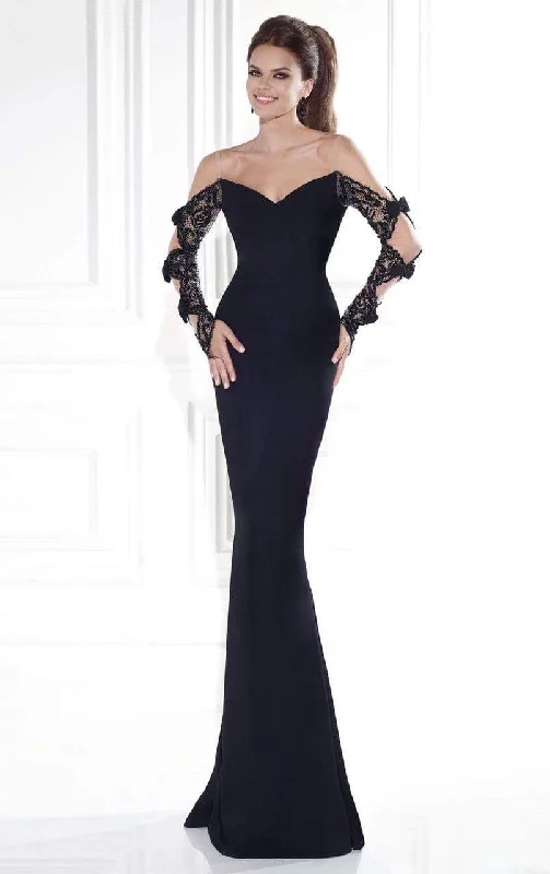 Tarik Ediz - 92571 Laced Sleeve Fitted Bodice Long Gown